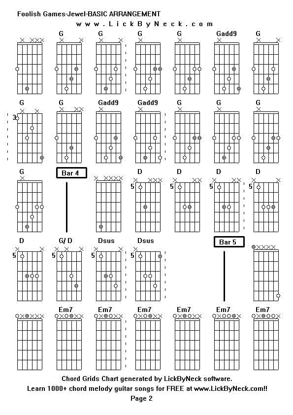 Chord Grids Chart of chord melody fingerstyle guitar song-Foolish Games-Jewel-BASIC ARRANGEMENT,generated by LickByNeck software.